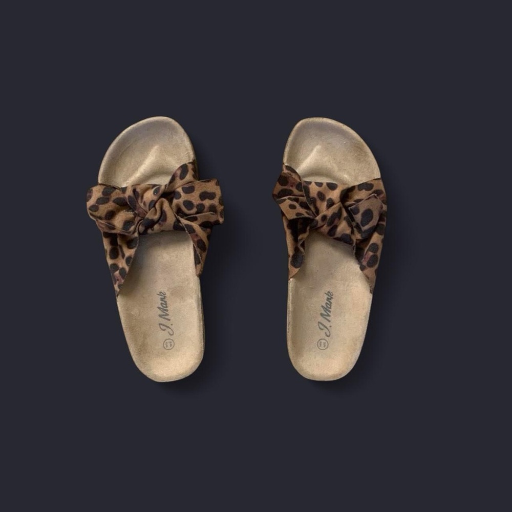 J. McLaughlin Leopard Bow Slide Sandals - Brown/Black